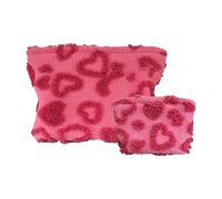 Makeup Bag 2pcs Heart Shape Plush Design Aesthetic Portable Toiletry Bag | Waterproof Case for Women Girls Skincare College Work Gym Pen