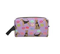 Makeup Bag Airedale Terrier Donuts Dog Purple Cosmetic Travel Bag Large Toiletry Bag Portable Makeup Pouch Organizer