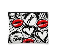 Makeup Bag, Black White Pop Art Cosmetic Travel Bags for Women, Portable Small Canvas Zipper Pouch, Fun Gift Skincare Toiletry Bag Organizer, Black, 7x9 Inch, Pouch