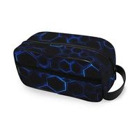 Makeup Bag Blue Hexagons with A Subtle Glow Pattern Travel Toiletry Bag for Woman, Easy Carry Makeup Cosmetic Bag Organizer Waterproof Shaving Bag with Zipper for Gym Vacations Camping