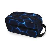 Makeup Bag Blue Hexagons with A Subtle Glow Travel Toiletry Bag for Woman, Easy Carry Makeup Cosmetic Bag Organizer Waterproof Shaving Bag with Zipper for Gym Vacations Camping