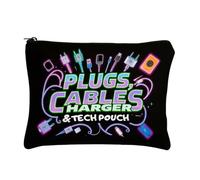 Makeup Bag Cable Organiser Pouch with Charger Storage Case - Spacious Nylon Cosmetic Essentials Bag Gift Set for Women Men - Wire Cord Accessories Organizer Backpack Pouches (Black)