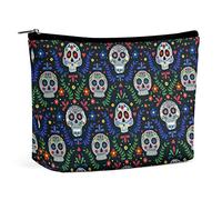 Makeup Bag Colorful Sugar Skulls PU Leather Waterproof Cosmetic Bag for Purse/Makeup Pouch/Toiletry Bag Floral Mot Portable Travel Makeup Bag for Women