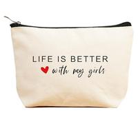 Makeup Bag Cosmetic Bag-Travel Accessory Pouch-Wedding Birthday Christmas Mothers Day Baby Gifts Shower Presents, Beige, 9.5 ″ L x 7″H x 2.7″ W, 21-life is Better With My Girls