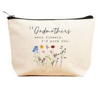 Makeup Bag Cosmetic Bag-Travel Accessory Pouch-Wedding Birthday Christmas Mothers Day Baby Gifts Shower Presents, Beige, 9.5 ″ L x 7″H x 2.7″ W, 82-7-if Godmothers Were Flowers
