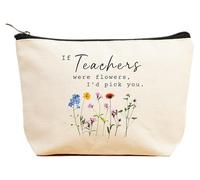 Makeup Bag Cosmetic Bag-Travel Accessory Pouch-Wedding Birthday Christmas Mothers Day Baby Gifts Shower Presents, Beige, 9.5 ″ L x 7″H x 2.7″ W, 82-6-if Teachers Were Flowers