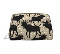 Makeup Bag, Cosmetic Bags Travel Toiletry Bag for Women, Moose Antlers Elk Vintage Leather Large Capacity Makeup Bag Organizer, Water-Resistant Makeup Pouch Toiletry Bag for Women