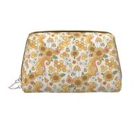 Makeup Bag, Cosmetic Bags Travel Toiletry Bag for Women, Retro 70s 60s Flower Leather Large Capacity Makeup Bag Organizer, Water-Resistant Makeup Pouch Toiletry Bag for Women