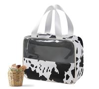Makeup Bag | Cow Print Cosmetic Makeup Organizer Pouch | Large Capacity Makeup Bag with Portable Handle for Skin Care Toiletry Shampoo, Double Hand Transparent, Se référer au descriptif, Refer to