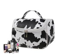 Makeup Bag - Cow Print Travel Cosmetic Pouch,Large Capacity Makeup Case with Portable Handle for Skincare Toiletries Shampoo, Birthday for Women Girls