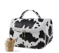 Makeup Bag - Cow Print Travel Organizer Pouch - Large Capacity Makeup Case with Portable Handle for Skincare Toiletries Shampoo, Birthday for Women Girls, Privacy Hook Bag, Refer to description