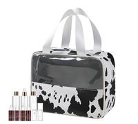 Makeup Bag - Cow Print Travel Organizer Pouch - Large Capacity Makeup Case with Portable Handle for Skincare Toiletries Shampoo, Birthday for Women Girls