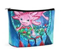 Makeup Bag Cute Little Axolotl PU Leather Waterproof Cosmetic Bag for Purse/Makeup Pouch/Toiletry Bag Boho Feathers Wreath Portable Travel Makeup Bag for Women