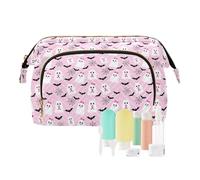 Makeup Bag Cute Pink Halloween Ghosts Breast Cancers Awareness Portable Women Cash Wallet for Makeup Organizer