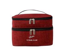 Makeup Bag Double Layered Cosmetic Storage Bag Simple Fashion Women's Eyebrow Pencil Handbag Large Capacity Perfume Lipstick Organizer Make Up Bag(Red)