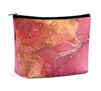 Makeup Bag Dream Pink Golden PU Leather Waterproof Cosmetic Bag for Purse/Makeup Pouch/Toiletry Bag Glitter Marble Portable Travel Makeup Bag for Women