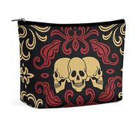Makeup Bag Ethnic Skulls Ornament PU Leather Waterproof Cosmetic Bag for Purse/Makeup Pouch/Toiletry Bag Vintage Style Portable Travel Makeup Bag for Women