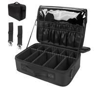 Makeup Bag Extra Large Travel Make Up Bag with Adjustable Compartment Professional Vanity Case Cosmetic Bags Makeup Organiser Bag Beauty Box Train Case Hairdressing Tools and Shoulder Strap, Black