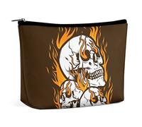 Makeup Bag Fire Skull Head Waterproof Cosmetic Bag for Purse Day of The Dead PU Leather Makeup Pouch with Zipper,Travel Toiletry Bag for Women