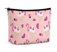 Makeup Bag Flamingo Ice Cream Waterproof Cosmetic Bag for Purse Summer Cute PU Leather Makeup Pouch with Zipper,Travel Toiletry Bag for Women
