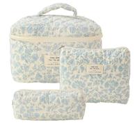 Makeup Bag Floral Pattern Quilted Set 3 Counts Travel Cosmetic Bags,Portable Zipper Makeup Organizer Pouches