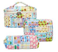 Makeup Bag Floral Pattern Quilted Set 3 Counts Travel Cosmetic Bags,Portable Zipper Pouches for Cosmetics