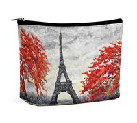 Makeup Bag Flower Eiffel Tower Paris Waterproof Cosmetic Bag for Purse Spring Vintage PU Leather Makeup Pouch with Zipper,Travel Toiletry Bag for Women