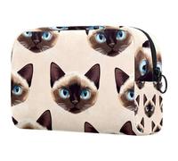 Makeup Bag for Purse Portable Cosmetic Bag Zipper Makeup Pouch Travel Toiletries Wash Bag for Women, Cute Faces of Cats on a Beige Background