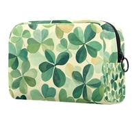 Makeup Bag for Purse Portable Cosmetic Bag Zipper Makeup Pouch Travel Toiletries Wash Bag for Women, Watercolor Lucky Four-Leaf