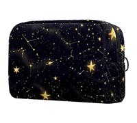 Makeup Bag for Purse Portable Cosmetic Bag Zipper Makeup Pouch Travel Toiletries Wash Bag for Women, Glitter Stars and Night Sky Constellations