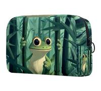 Makeup Bag for Purse, Travel Cosmetic Bag Makeup Pouch Portable Versatile Zipper Pouch for Women - Curious Frog Green Bamboos Pattern