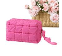 Makeup Bag for Travel - Modern Organizer | Travel Storage Bag with Quilt Pattern - For Wife, Girlfriend, Students, Lipsticks, Lotion, Eyeshadow, Concealer, Dorm, Camping, Dating, Hot pink, verwijzen