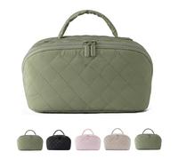 Makeup Bag for Woman, Wide Open Lay-Flat Water-Resistant Cosmetic Case, Puffy Padded Organizer for Toiletries & Brushes Large Capacity with Compartments，Travel Makeup Bags for Fashion (Green)