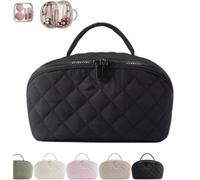 Makeup Bag for Woman, Wide Open Lay-Flat Water-Resistant Cosmetic Case, Spacious 180° Open Cosmetic Organizer,for Toiletries & Brushes Large Capacity with Compartments(Black)