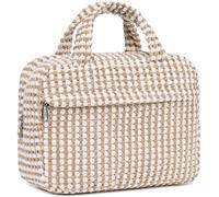 Makeup Bag for Women Cosmetic Bag Large Make Up Organizer Travel Toiletry Bags Waterproof Zipper Tote Pouch Purse for Girls, Khaki-White, Waterproof Makeup Bag