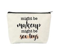Makeup Bag for Women, Cream Canvas Cosmetic Pouch, Black Zip, 1-Pack