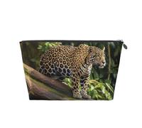 Makeup Bag for Women Jaguar Cat on Tree Trunk Waterfall Travel Cosmetic Bag Large Capacity Portable Makeup Organizer Bags PU Leather Waterproof Toiletry Bag Cute Aesthetic Zipper Makeup Pouch, Silver,