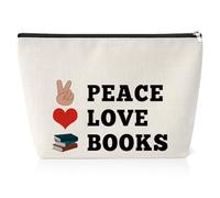 Makeup Bag for Women Peace Love Travel Cosmetic Pouch for Librarians Teacher Student Feminism Gifts for Friends Birthday Gift for Her Girls Reader Gift for Daughter Christmas Birthday Gifts