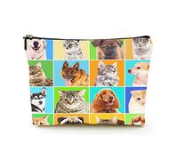 Makeup Bag for Women Portable Cosmetic Bags Beautiful Travel Kit Storage Pouch,Dogs and Cats Portraits on Bright Backgrounds, for Practical Gift