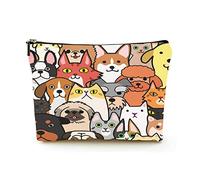 Makeup Bag for Women Portable Cosmetic Bags Beautiful Travel Kit Storage Pouch,Doodle Dogs and Cats Faces Colorful Background, for Practical Gift
