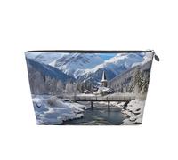 Makeup Bag for Women Winter Landscape in The Bavarian Alps Travel Cosmetic Bag Large Capacity Portable Makeup Organizer Bags PU Leather Waterproof Toiletry Bag Cute Aesthetic Zipper Makeup Pouch,