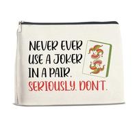 Makeup Bag Funny Mahjong Joker Gifts for Women, Christmas Birthday Mahjong Gifts for Mahjong Game Players Friends Besties Never Ever Use a Joker in a Pair Cosmetic Bag Travel Toiletry Pouch for Purse,