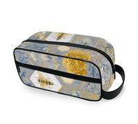 Makeup Bag Honeycombs and Bees Print Travel Toiletry Bag for Woman, Easy Carry Makeup Cosmetic Bag Organizer Waterproof Shaving Bag with Zipper for Gym Vacations Camping