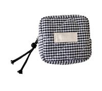 Makeup Bag, Korean Style Square Gingham Cloth Case, Multi-Compartment Headphone Organizer, Lipstick , Portable Travel Cosmetic Bag for Students, 4.3x4.5 Inch, Black, Please refer to the