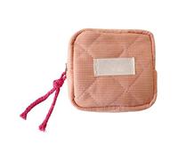 Makeup Bag, Korean Style Square Gingham Cloth Case, Multi-Compartment Headphone Organizer, Lipstick , Portable Travel Cosmetic Bag for Students, 4.3x4.5 Inch, Orange, Please refer to the