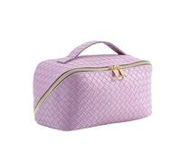 Makeup Bag Large Capacity Travel Makeup Bag for Women Waterproof Portable Cosmetic Bag Foldable Flat Lay Desig PU Leather with Handle Travel(Lila)