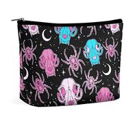 Makeup Bag Magic Spider Skull Halloween PU Leather Waterproof Cosmetic Bag for Purse/Makeup Pouch/Toiletry Bag Bling Colorful Portable Travel Makeup Bag for Women