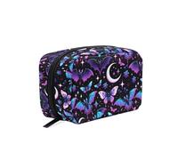 Makeup Bag Make Up Pouch Neon Purple and Bats Stars and Moons Cosmetic Toiletry Bag Storage Travel Makeup Organiser Case with Compartments Beauty Bag for Teenage Girl Women Lady