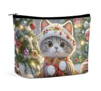 Makeup Bag Makeup Organizer Foldable Cosmetic Bag Cute Cat Sing Christmas Carols Printed Travel Makeup Bag for Women