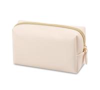 Makeup Bag Octagonal Cosmetic Bag Pu Leather Waterproof Portable Cosmetic Bag Travel Toiletry Bag Gift for Girls Women and Daughters Travel(Beige,M)